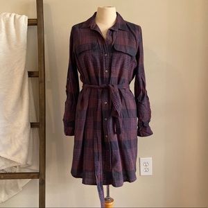 Loft Plaid Long Sleeve Button Down Dress